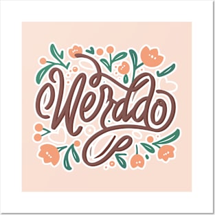 Weirdo Typography | Minimalistic Script Font Design with Orange Flowers Posters and Art